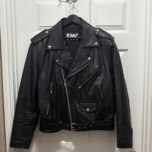 Men's Black Leather Bomber-Style Motorcycle Jacket